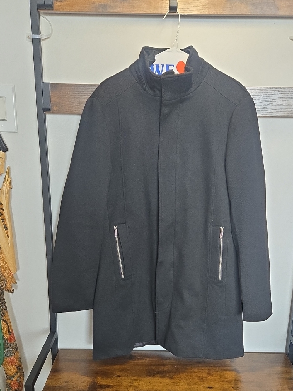 Zara Black Stand-Collar Pea Coat